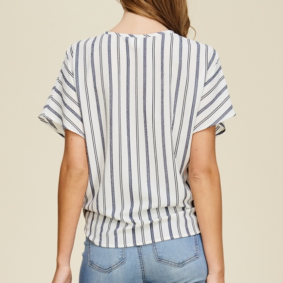 Off White + Navy Striped Knot Front Tie - Picture 4 of 5